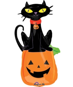 41" Black Cat On Pumpkin Halloween Balloon