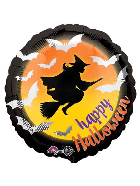 18" Moonlight Witch & Bats Halloween Balloon