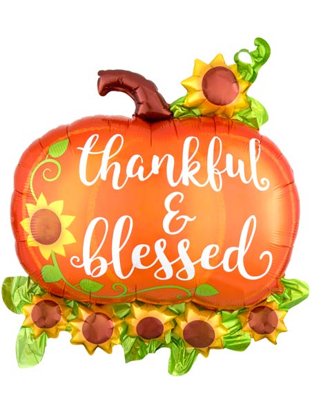 29" Thankful & Blessed Pumpkin Thanksgiving Balloon