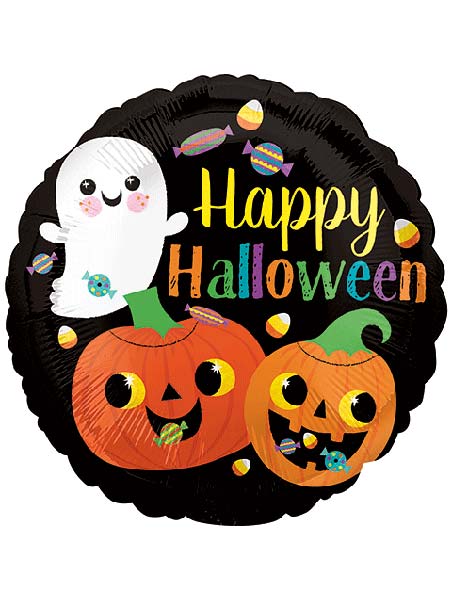 18" Happy Ghost & Pumpkins Halloween Balloon