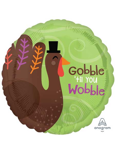 18" Gobble Til You Wobble Thanksgiving Balloon