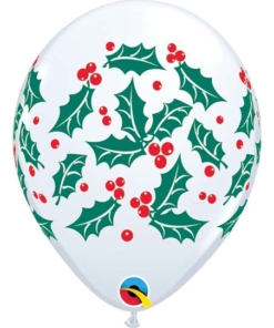 11" Holly & Berries Christmas Balloons