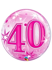 22" 40 Pink Starburst Sparkle Bubble Balloon