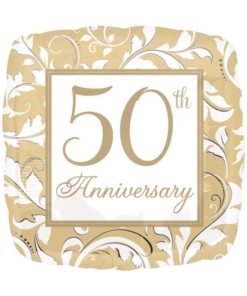 18" Gold Elegant Scroll 50th Anniversary Balloon