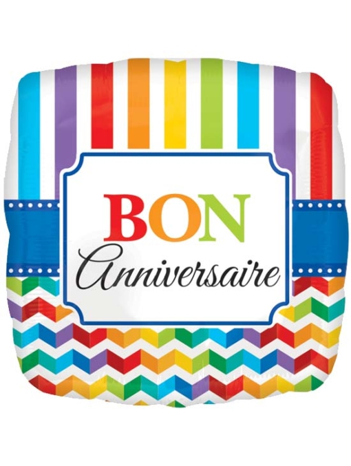 17" Bon Anniversary Stripe & Chevron Balloon