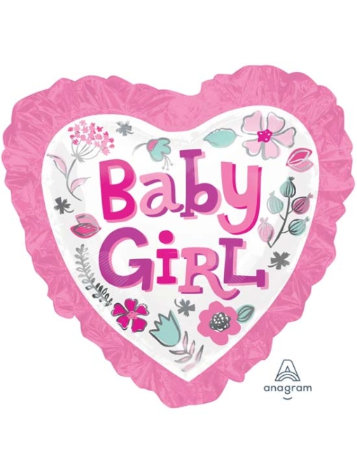 28" Baby Girl Heart Floral With Ruffle Balloon