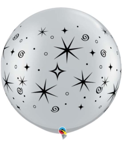 30" Silver Sparkles & Swirls Anniversary Balloon
