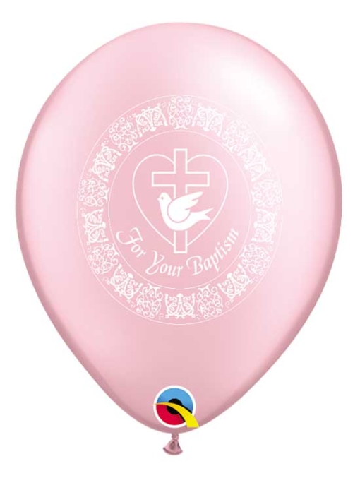 11" For Your Baptism Dove Pink Religious Balloon