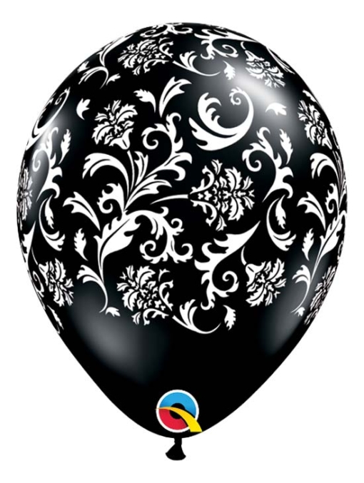 11" Black Damask Print Anniversary Balloon