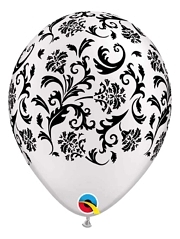 11" Pearl White Damask Print Anniversary Balloon