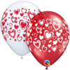 11" Double Hearts White & Red Balloons
