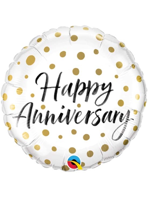 18" Happy Anniversary Gold Dots Balloon