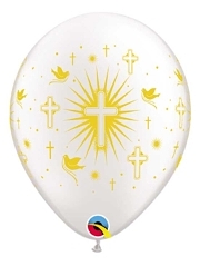 11" Cross & Doves Gold Religious Balloon