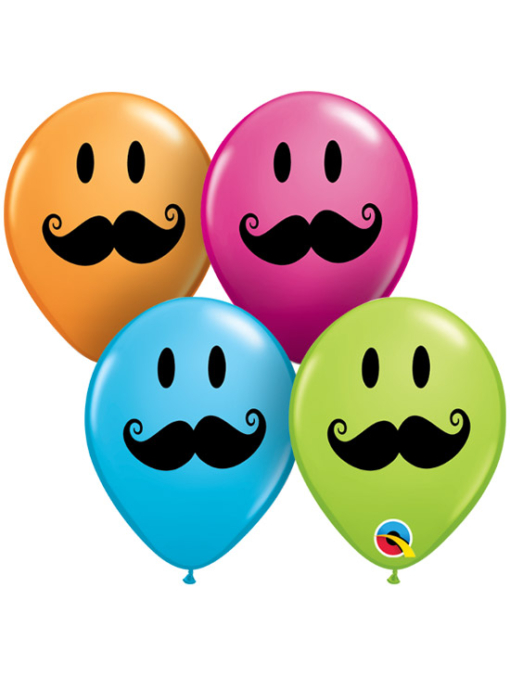 5" Smiley Face Mustache Balloon Assortment 100 Count