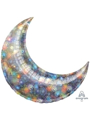 Anagram 26" Fireworks Holographic Crescent Moon Shape Balloon 1 Count