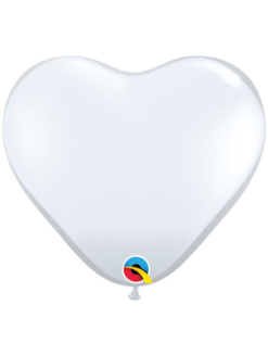 6" Qualatex White Heart Shape Latex Balloon 100 Count.